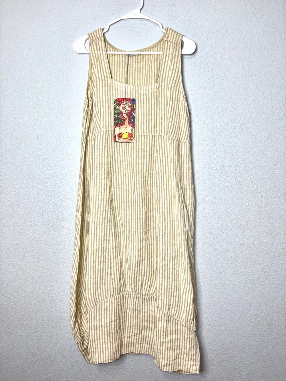 Colette NWT Striped Lagenlook Square Neck Bubble Hem Linen Maxi Dress OS